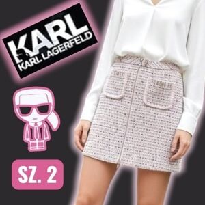 NWT Karl Lagerfeld Tweed Faux Zip Front Skirt Sz.2